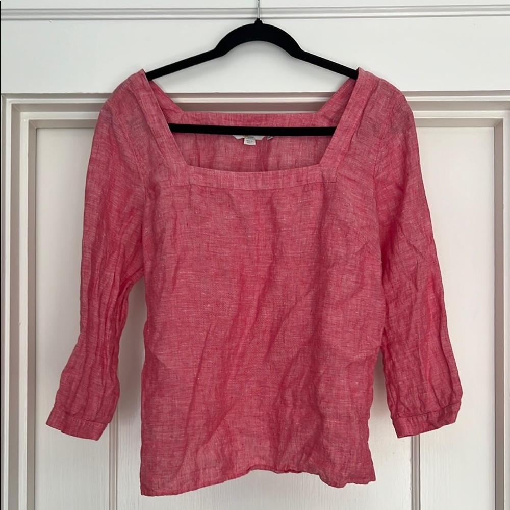 Boden Linen Pink Blouse Relaxed Fit Long Sleeve